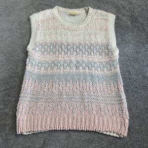 Vintage Eber International Sweater Vest Women Large Pink Blue Hand Knitted Shirt